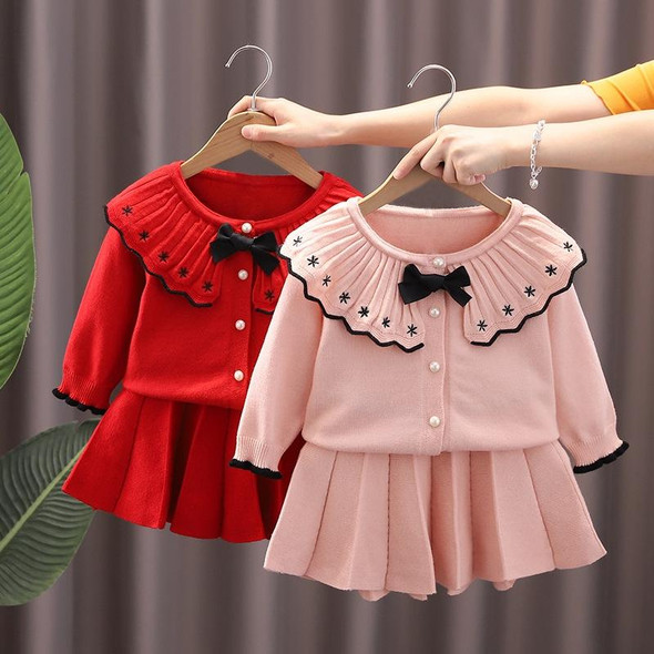 Autumn And Winter Girls Sweater + Half Skirt Knitted Set, Size: 120cm(Pink)