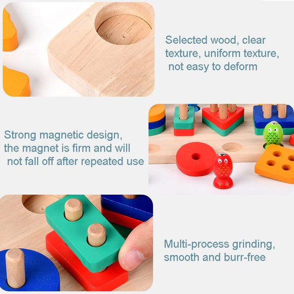 2-in-1 3D Magnetic Fishing Column Shape Matching Wooden Toys,Style: DQ 