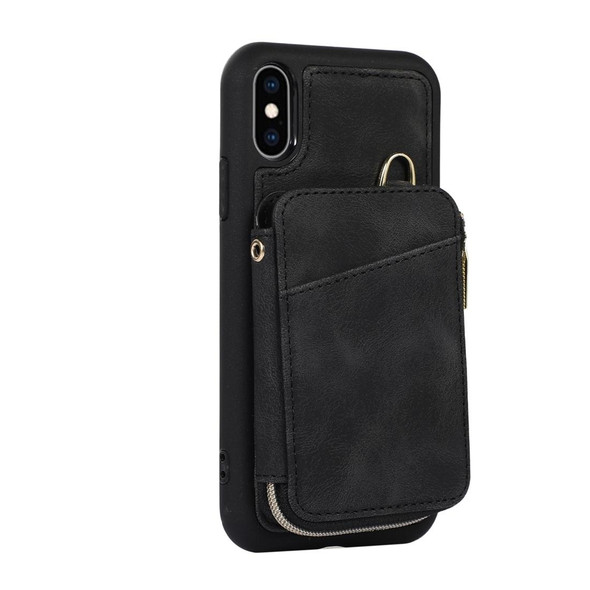 For iPhone XS Max Zipper Card Bag Back Cover Phone Case(Black)