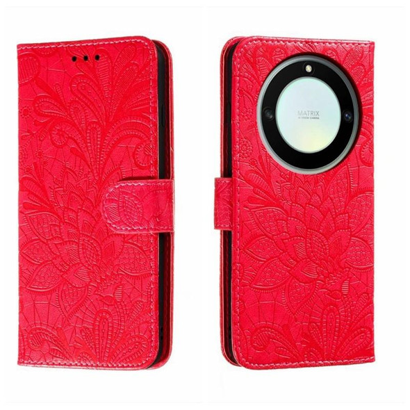 For Honor X40 Lace Flower Embossing Flip Leatherette Phone Case(Red)