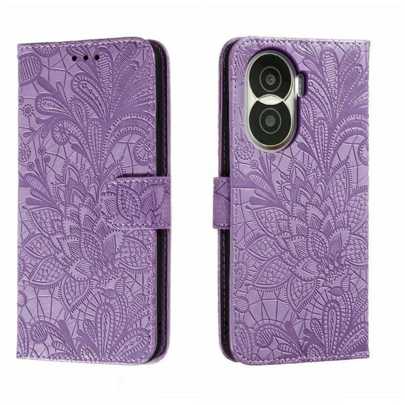 For Honor X40i Lace Flower Embossing Flip Leatherette Phone Case(Purple)