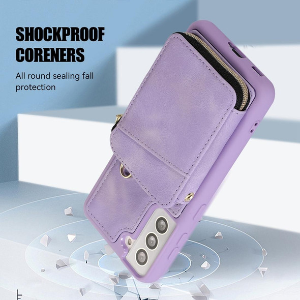 For Samsung Galaxy S21+ 5G Zipper Card Bag Back Cover Phone Case(Purple)