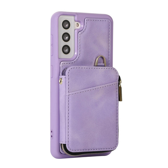 For Samsung Galaxy S21 FE 5G Zipper Card Bag Back Cover Phone Case(Purple)