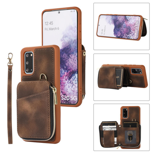For Samsung Galaxy S20 Zipper Card Bag Back Cover Phone Case(Brown)