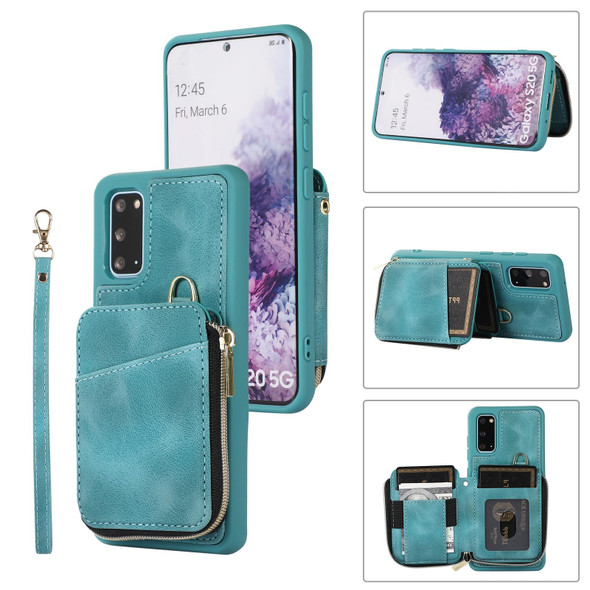 For Samsung Galaxy S20 Zipper Card Bag Back Cover Phone Case(Turquoise)