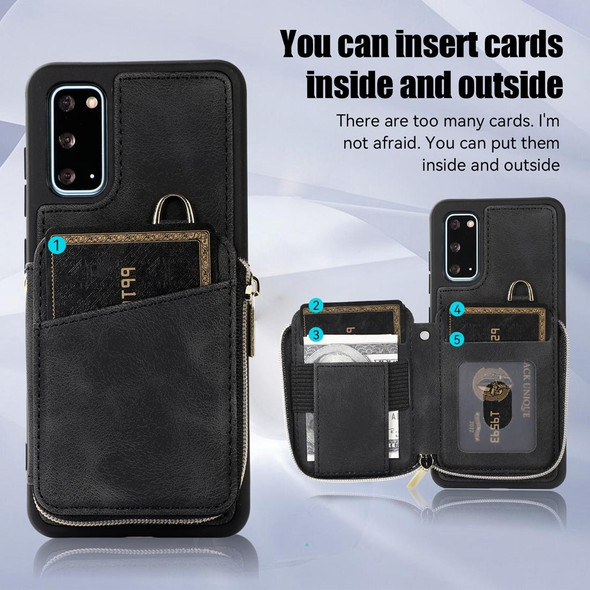 For Samsung Galaxy S20 Zipper Card Bag Back Cover Phone Case(Black)
