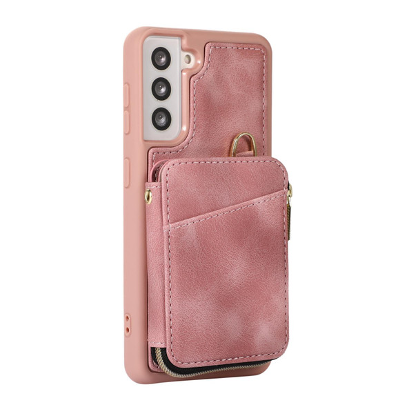 For Samsung Galaxy S21+ 5G Zipper Card Bag Back Cover Phone Case(Pink)