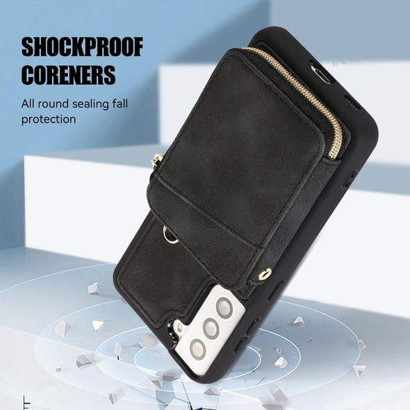 For Samsung Galaxy S21+ 5G Zipper Card Bag Back Cover Phone Case(Black)