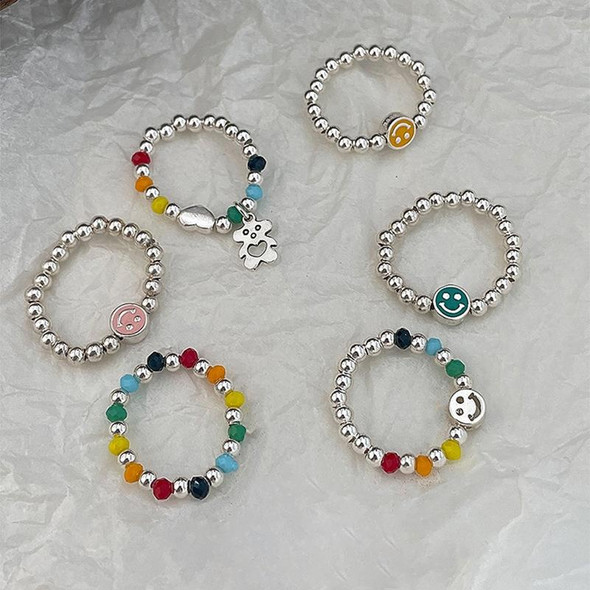 Colorful Beads Smiley Elastic Rope Beaded DIY Ring(J3022)