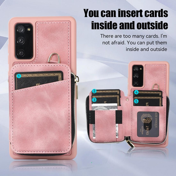 For Samsung Galaxy S20 FE Zipper Card Bag Back Cover Phone Case(Pink)