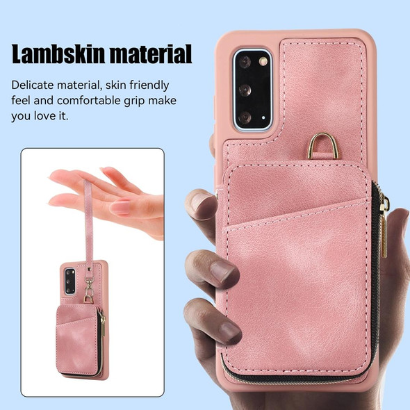 For Samsung Galaxy S20 Zipper Card Bag Back Cover Phone Case(Pink)