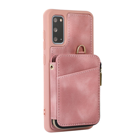For Samsung Galaxy S20 Zipper Card Bag Back Cover Phone Case(Pink)