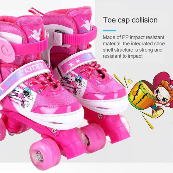 Adjustable Full Flash Children Double Row Four-wheel Roller Skates Skating Shoes, Size : S(Pink)