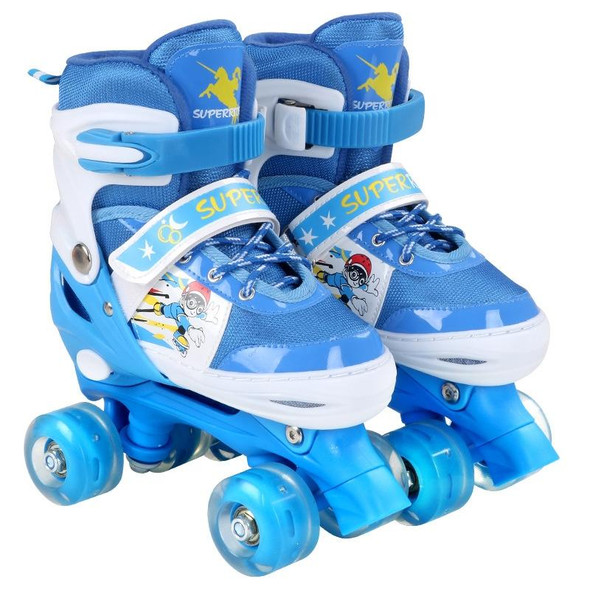 Adjustable Full Flash Children Double Row Four-wheel Roller Skates Skating Shoes, Size : S(Blue)