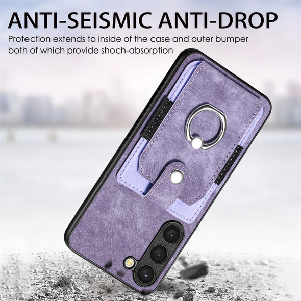 For Samsung Galaxy S21 5G Retro Skin-feel Ring Card Wallet Phone Case(Purple)