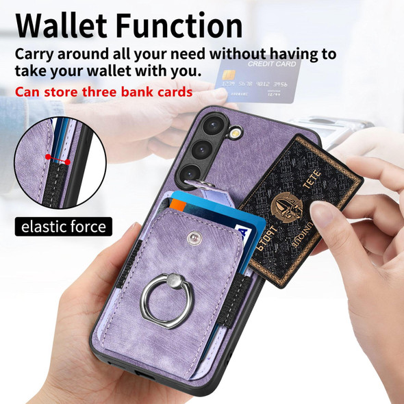 For Samsung Galaxy S21 5G Retro Skin-feel Ring Card Wallet Phone Case(Purple)