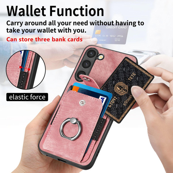For Samsung Galaxy S20 Retro Skin-feel Ring Card Wallet Phone Case(Pink)