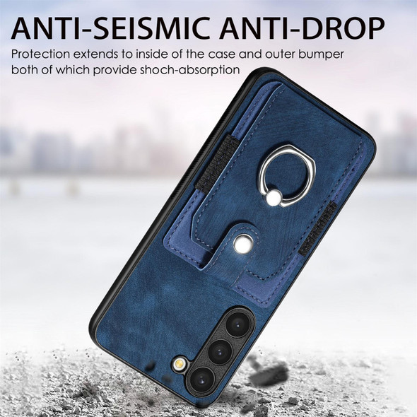 For Samsung Galaxy S22+ 5G Retro Skin-feel Ring Card Wallet Phone Case(Blue)