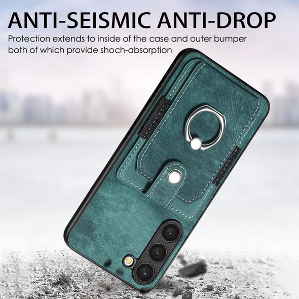 For Samsung Galaxy S20 Retro Skin-feel Ring Card Wallet Phone Case(Green)