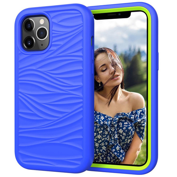 iPhone 12 Pro Max Wave Pattern 3 in 1 Silicone+PC Shockproof Protective Case(Blue+Olivine)