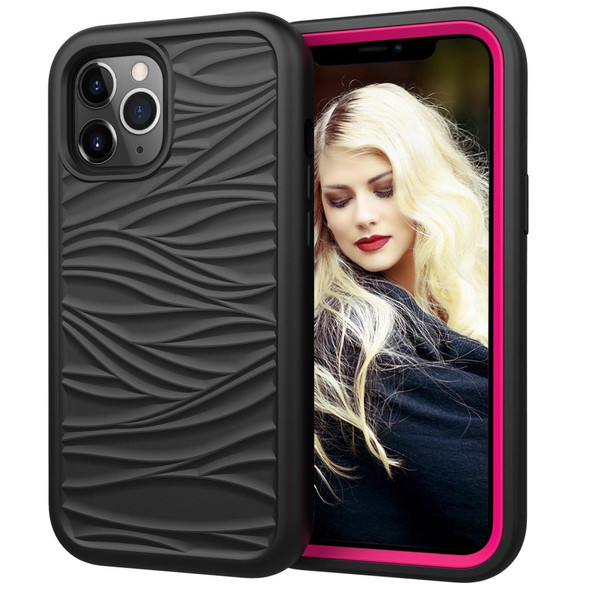 iPhone 12 / 12 Pro Wave Pattern 3 in 1 Silicone+PC Shockproof Protective Case(Black+Hot Pink)