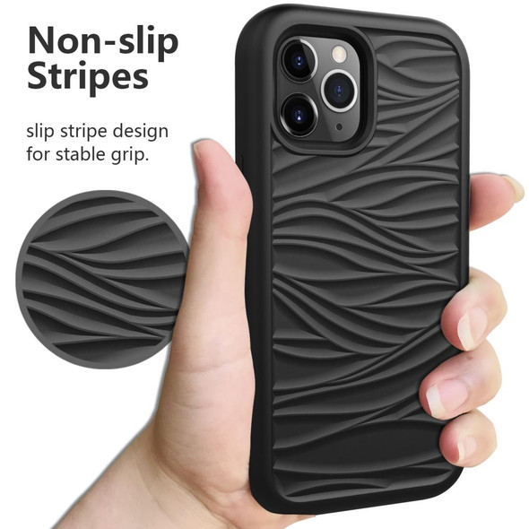 iPhone 12 / 12 Pro Wave Pattern 3 in 1 Silicone+PC Shockproof Protective Case(Black)