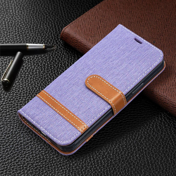 iPhone 12 / 12 Pro Color Matching Denim Texture Horizontal Flip Leather Case with Holder & Card Slots & Wallet & Lanyard(Purple)