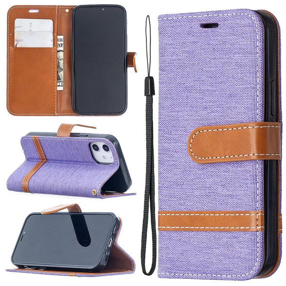 iPhone 12 mini Color Matching Denim Texture Horizontal Flip Leather Case with Holder & Card Slots & Wallet & Lanyard(Purple)