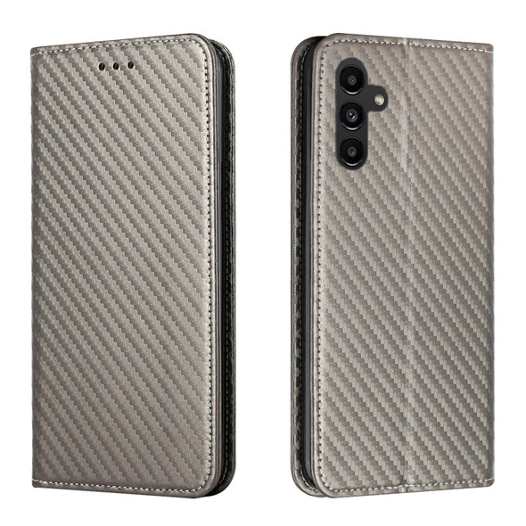 For Samsung Galaxy A24 4G Carbon Fiber Texture Magnetic Flip Leatherette Phone Case(Grey)