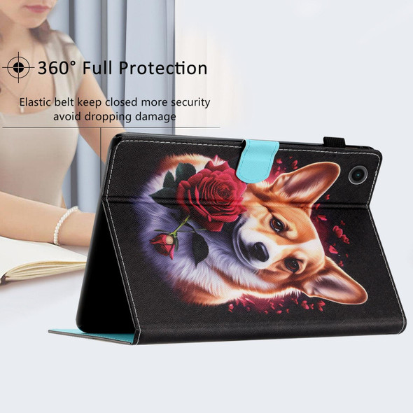 For Lenovo Tab M10 Plus 3rd Gen Coloured Drawing Stitching Smart Leatherette Tablet Case(Corgi)