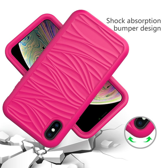 iPhone XR Wave Pattern 3 in 1 Silicone+PC Shockproof Protective Case(Hot Pink)