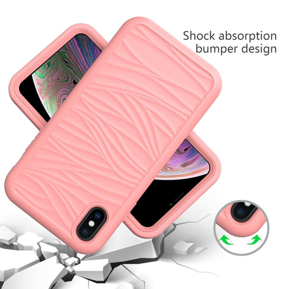 iPhone XR Wave Pattern 3 in 1 Silicone+PC Shockproof Protective Case(Rose Gold)