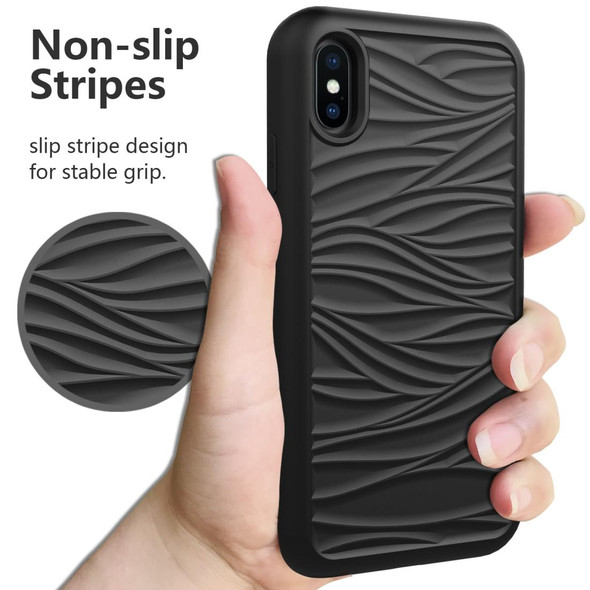 iPhone XR Wave Pattern 3 in 1 Silicone+PC Shockproof Protective Case(Black+Hot Pink)