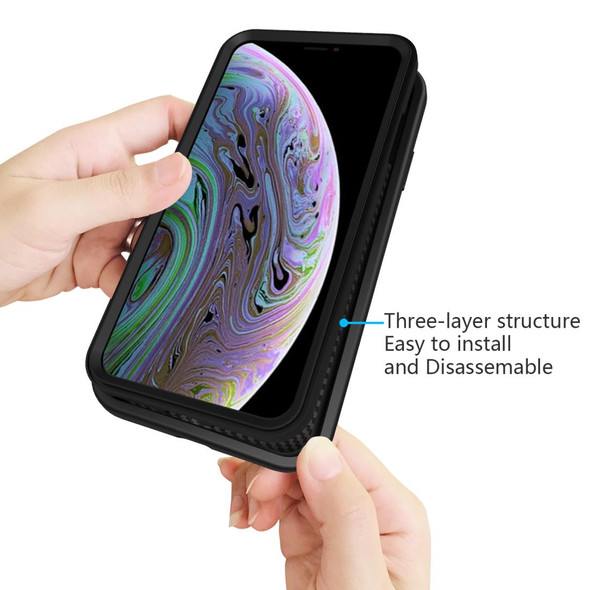 iPhone XR Wave Pattern 3 in 1 Silicone+PC Shockproof Protective Case(Black)