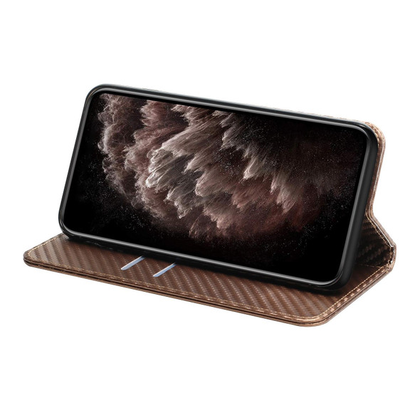 For Samsung Galaxy A24 4G Carbon Fiber Texture Magnetic Flip Leatherette Phone Case(Brown)