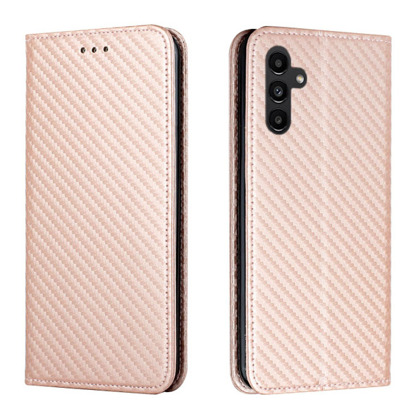 For Samsung Galaxy A24 4G Carbon Fiber Texture Magnetic Flip Leatherette Phone Case(Rose Gold)