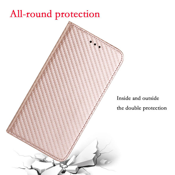 For Samsung Galaxy A24 4G Carbon Fiber Texture Magnetic Flip Leatherette Phone Case(Rose Gold)