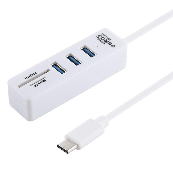 2 in 1 TF / SD Card Reader + 3 x USB 3.0 Ports to USB-C / Type-C HUB Converter, Cable Length: 26cm (White)