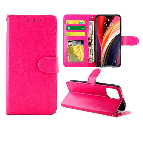 iPhone 12 mini Crazy Horse Texture Leather Horizontal Flip Protective Case with Holder & Card Slots & Wallet & Photo Frame(Magenta)