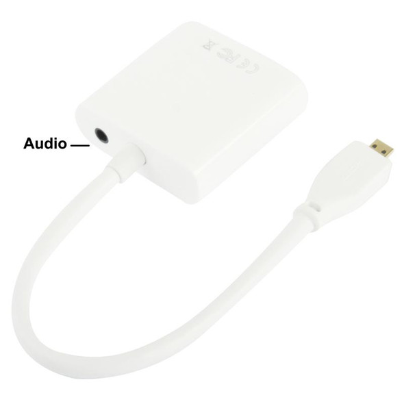 22cm Full HD 1080P Micro HDMI Male to VGA Female Video Adapter Cable with Audio Cable(White)