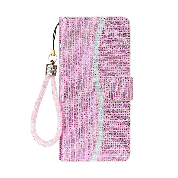 iPhone 12 / 12 Pro Glitter Powder Horizontal Flip Leather Case with Card Slots & Holder & Lanyard(Pink)