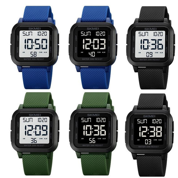 SKMEI 1894 Square Sports Waterproof Student Simple Multifunctional Luminous Watch(Army Green White Machine)