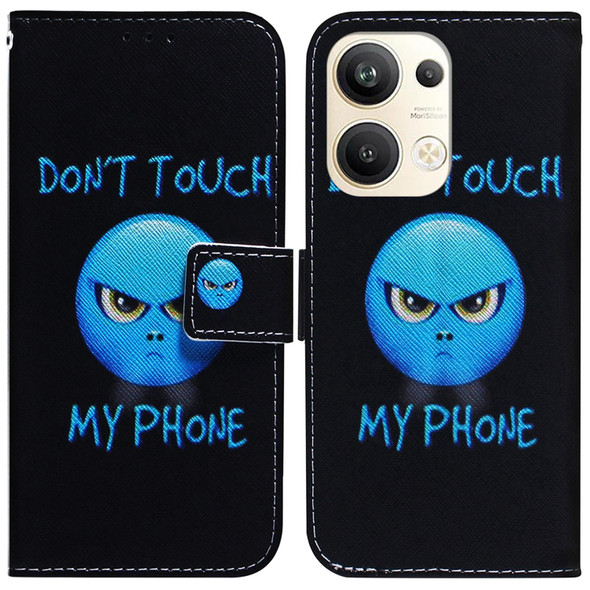 For OPPO Reno9 Pro+ Coloured Drawing Flip Leatherette Phone Case(Anger)