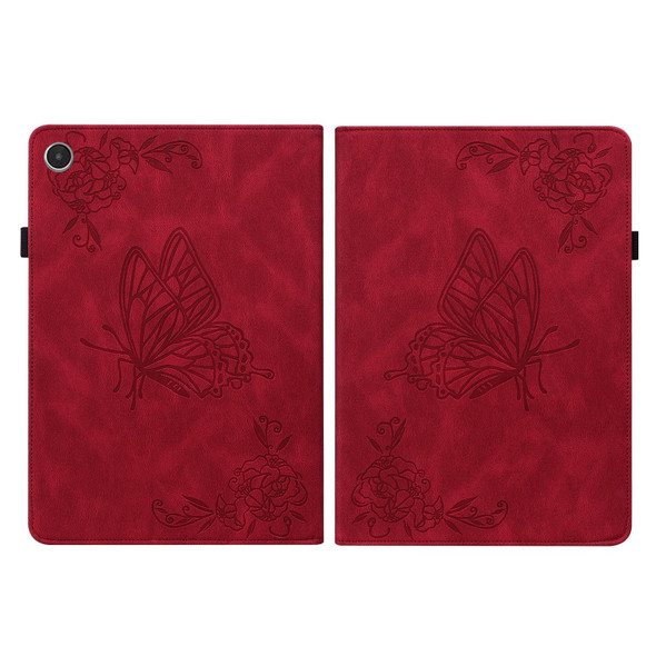 For Lenovo Tab M8 4th Gen TB-300FU Butterfly Flower Embossed Leatherette Tablet Case(Red)