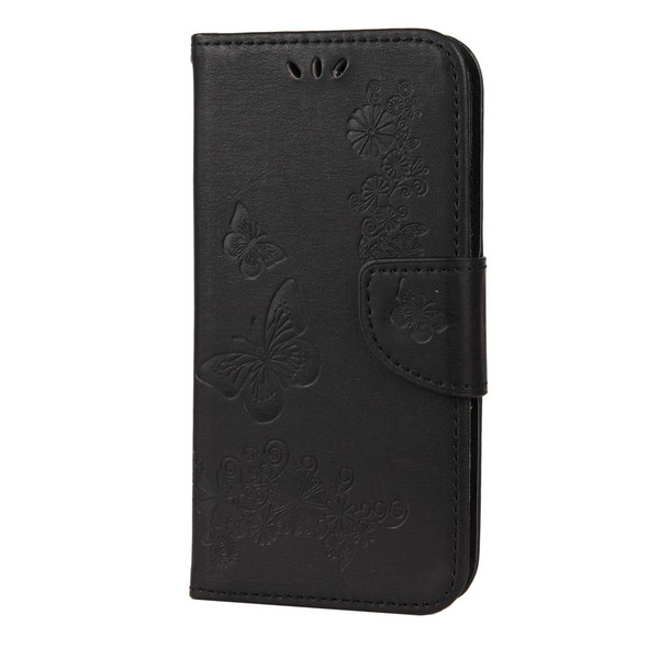 iPhone 12 Pro Max Vintage Embossed Floral Butterfly Pattern Horizontal Flip Leather Case with Card Slot & Holder & Wallet & Lanyard(Black)