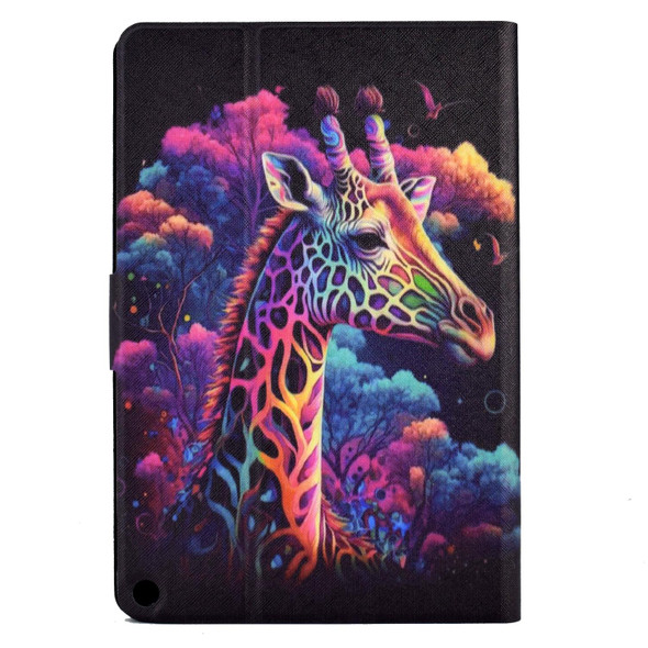 For Amazon Kindle Fire HD10 2021 Coloured Drawing Smart Leatherette Tablet Case(Giraffe)