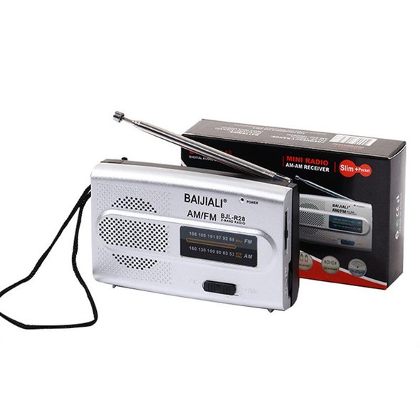 BAIJIALI BJL-R28 Elderly Portable Portable Retro Radio AM / FM Two Band Radio(Silver Gray)