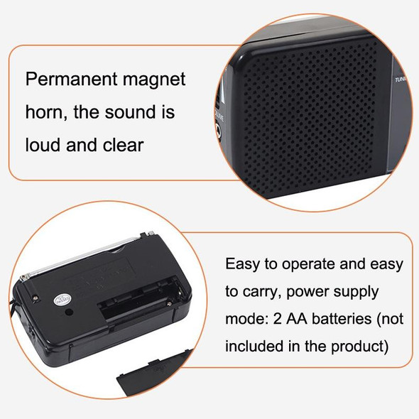 BAIJIALI KK-218 Vintage Analog Portable Multiband Built-in Speaker Radio(Black)