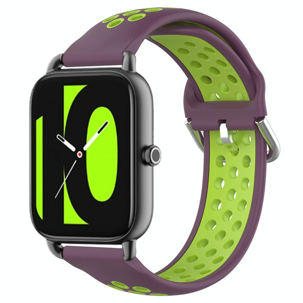 For  Xiaomi Haylou RS4 LS12 22mm Perforated Breathable Sports Silicone Watch Band(Purple+Lime)