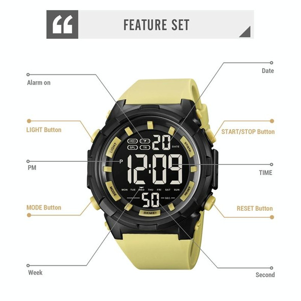 SKMEI 1845 Outdoor Waterproof Large Dial Multifunctional Sports Men Watch(Yellow)